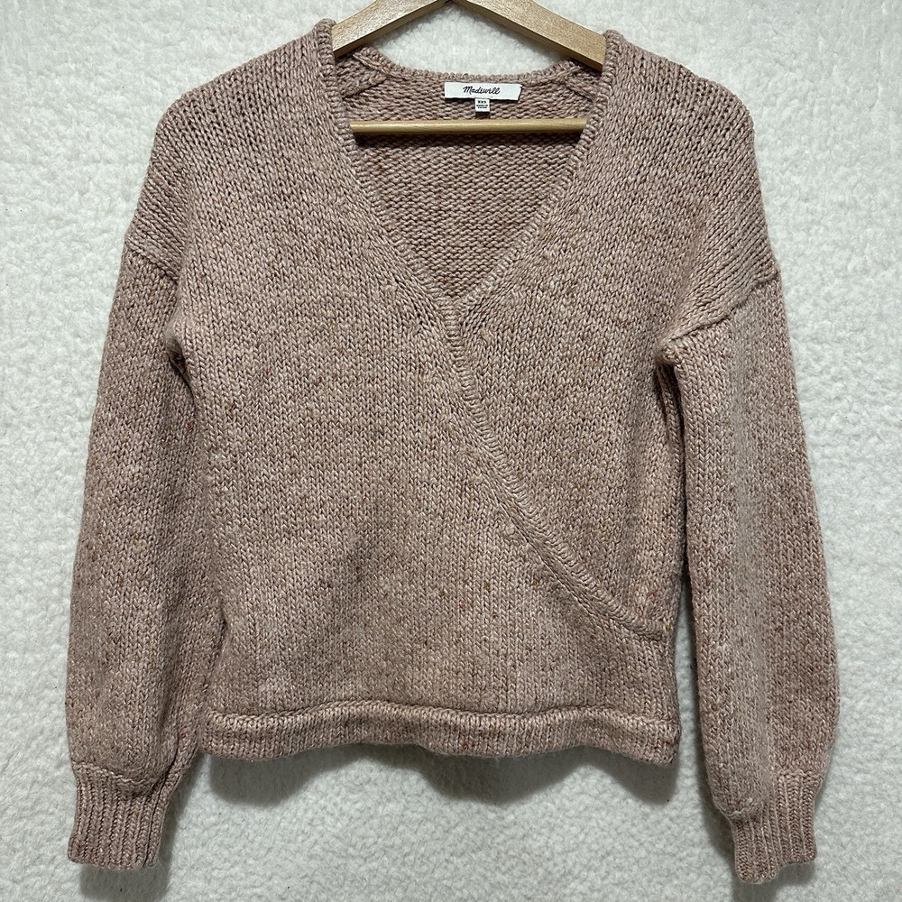 Madewell Womens Knit Wrap Front Pullover Balloon Sleeve Sweater Chunky Size XXS‎